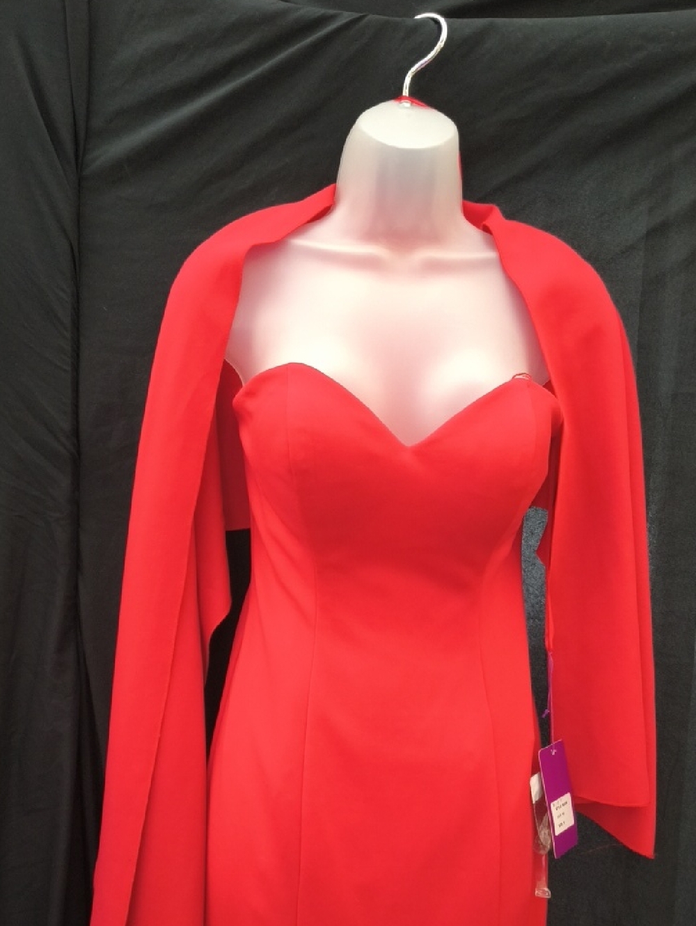 Red Strapless Evening Gown with Draped Shawl size 8 new with tags
